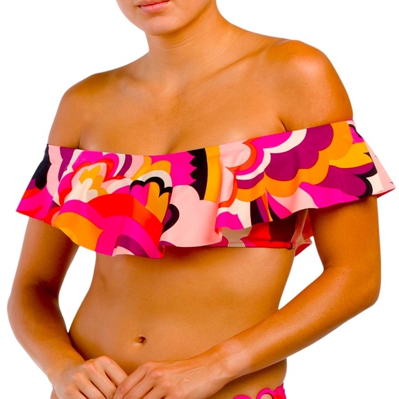 Trina Turk Bandeau Fan Faire Bikini Top Size 8 Ruffle Multicolor Strapless NWT - Picture 1 of 7